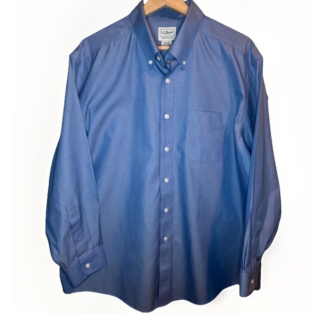 LL Bean Wrinkle Free Oxford 100% Cotton Shirt Mens 16.5 32‎ Blue Classic XXL